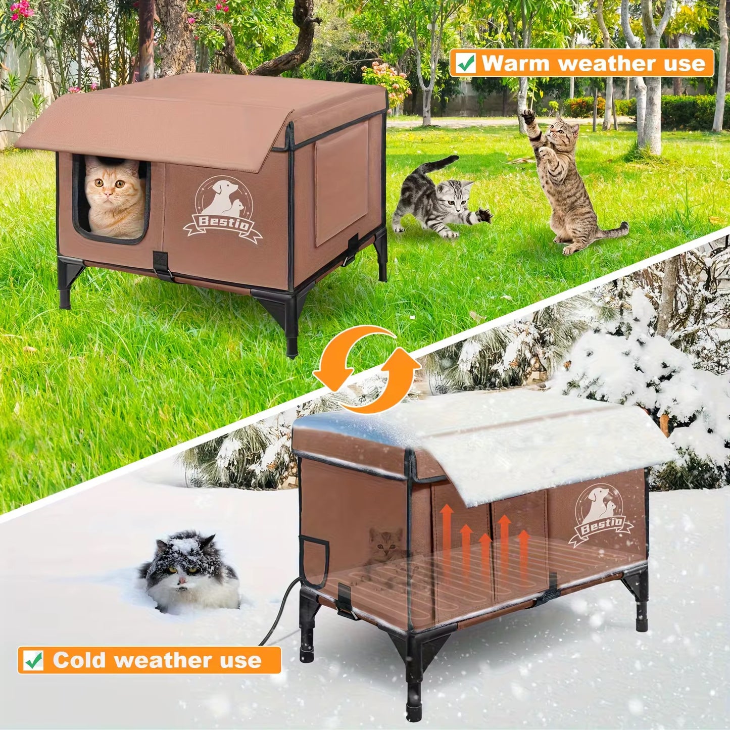 Purfect Paws Heated Outdoor Cat House with Wheels – Weather-Resistant Indoor & Outdoor Cat Shelter
